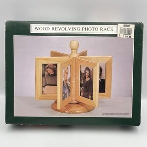 NEW Vintage Caldor Neutral Wood Revolving Photo Rack Display Carousel NIB